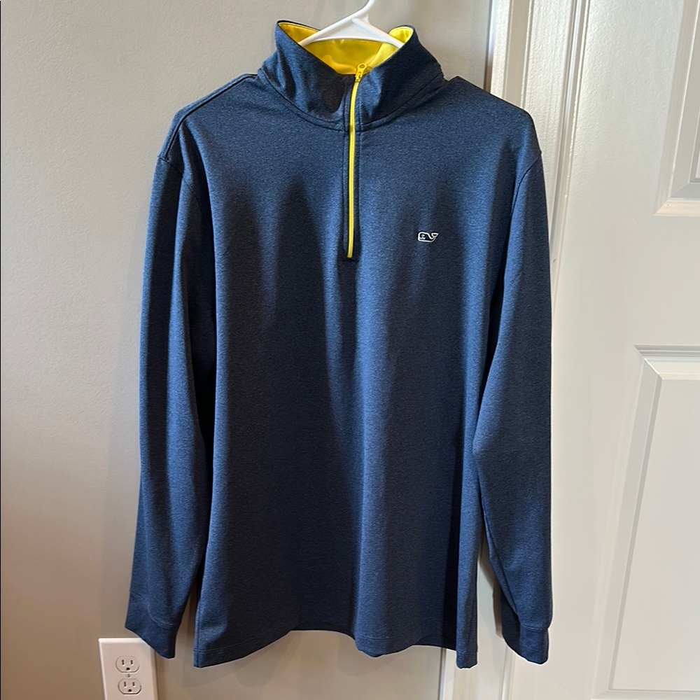 Vineyard Vines Performance Blue 1/4 Zip Pullover with Yellow Trim